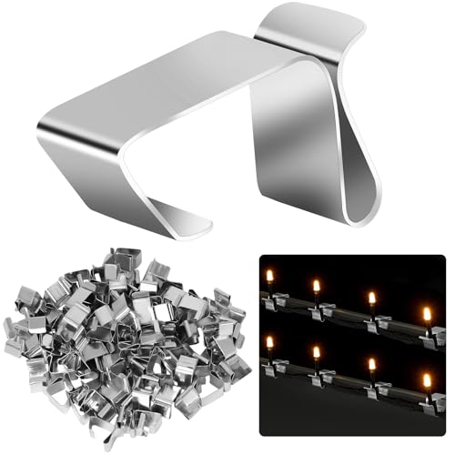 Rigidstone 100 Stück Dachrinnenhaken für Lichterketten, Edelstahl Weihnachtslicht Clips, Metall-Weihnachtslichter-Dachrinnenhaken, Urlaubslichter Clip Dachrinne für Weihnachtslicht Küche Bad Garten von Rigidstone