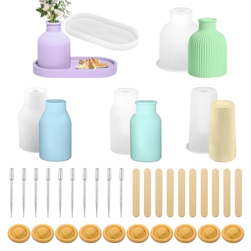 Rigidstone 5 Stück Vase Silikonform, Epoxidharz Formen Vase 4 Vase+1 Paletten Flower Vase Gießformen Silikon Vase DIY Blumenvase Resin Moulds zur Herstellung von Vasen von Rigidstone