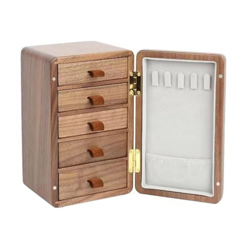 Riiichflowshop Schmuckschatulle aus Holz Vintage-Stil Organizer für Halsketten Ringe 5 Schubladen Schmuck-Organizer Armband- und Uhren-Displaybox Walnuss von Riiichflowshop