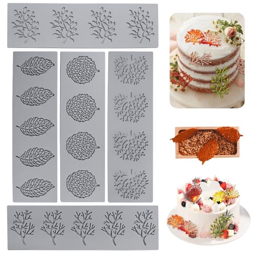 Riisoyu 5 Stück Blätter Silikonform, Creative DIY Silikon Kuchen Spitzenform Leichtes Lösen Und Reinigen Food Grade 3D Hohle Blätter Form Candy Mold für Zuckerpaste Schokolade Fondant Butter von Riisoyu