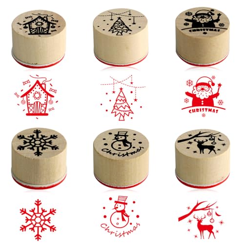 Riisoyu Stempel Weihnachten Holz, 6 Rund Holzstempelset mit 6 Christmas Patterns Christmas Weihnachtsstempel für Weihnachtskarten Adventskalender Kartenbasteln Scrapbooking Geschenkpapier von Riisoyu