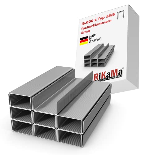 RIKAMA® 15000 Stück Tackerklammern - Typ 53 | Länge: 6 mm Breite: 11,3 mm | verzinkt | Maße 6/11,3 | Tacker-Klammern | Heftklammern von Rikama