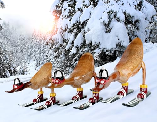 Rikmani - Holzfigur Ente Skifahrer Deutschland Schwarz - Handgefertigte Dekoration aus Holz Geschenk Figur 31 cm von Rikmani