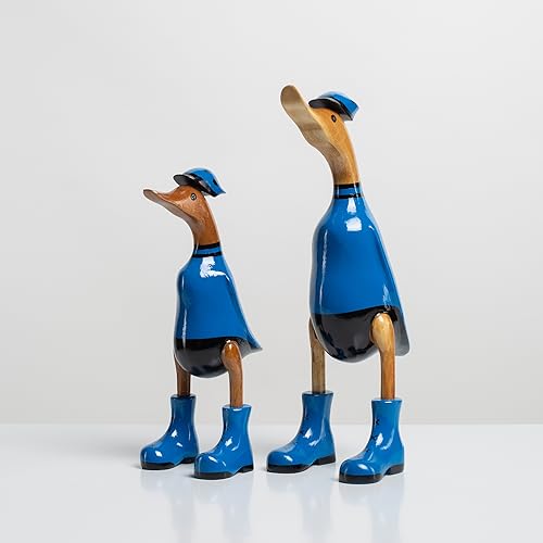 Rikmani - Holzfigur Ente Fahrrad BLAU 100% Natur Original - Handgefertigte Figur aus Holz 32 cm von Rikmani