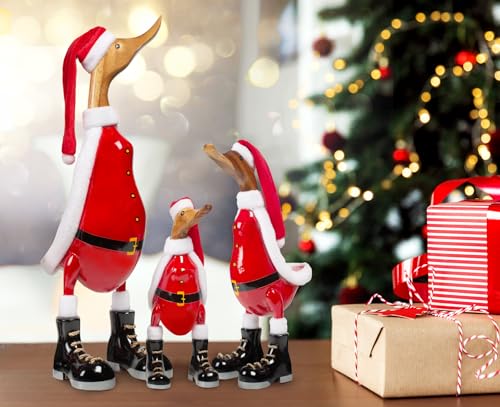 Rikmani - Holzfigur Santa Ente Weihnachten - Handgefertigte Dekoration aus Holz Geschenk Figur Set von Rikmani