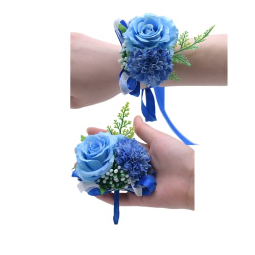 2 Rose Blume Handgelenk Corsage Handgelenk Handgelenk Korsett handgemachte Seide Blume für Braut Männer Boutonniere Braut Handgelenk Blume Prom Party Homecoming Brautjungfer Hand Blume (Royal Blue) von Rikyo