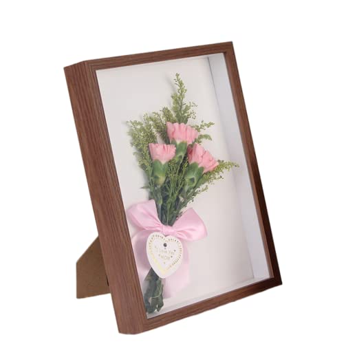 Schattenbox-Vitrine, 3 cm tiefer Holz-Bilderrahmen für getrocknete Blumen, Display-Bilder 10.2x15.2 cm mit Matte oder 12.7x17.8 cm ohne Matte für Erinnerungsstücke, Fotos, Medaillen (braun, 12.7x17) von Rikyo