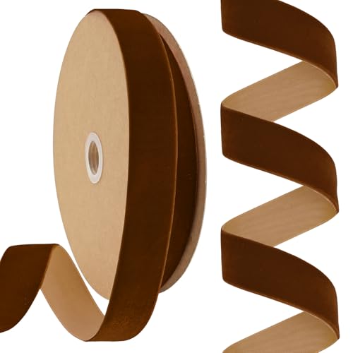 Rilisili Braunes Samtband, 2,5 cm x 9,1 m, Spule, Stoff für Samt-Halsband, Weihnachtskranz, Dekoration, handgefertigte Bastelarbeiten, Ornamente, Geschenkverpackungen und Schleifenherstellung von Rilisili