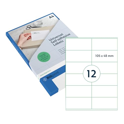 Rillprint Vielzweck Etiketten Selbstklebend - Transparent Matt - 300 Stück – 105 x 48 mm - 12 Klebeetiketten pro A4-Blatt - Bedruckbar & Abziehbar - Universal Adressaufkleber - 25 Blatt von Rillprint