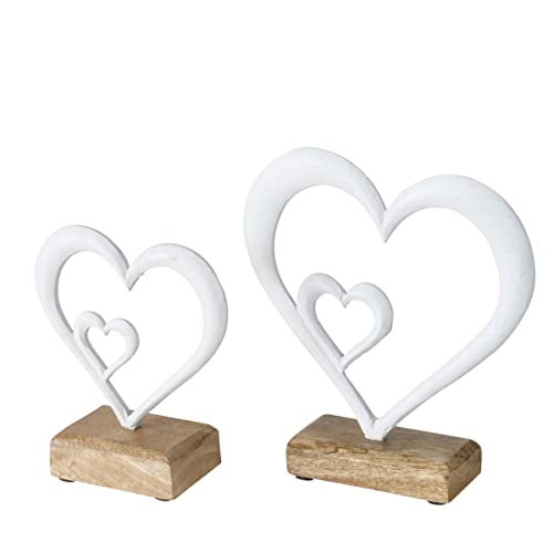 2er Set Aufsteller Herzen Weiss n260 Aluminium vernickelt Dekoherzen Liebe Geschenk Verliebte Doppelherz Tischdeko Hochzeitsdeko Mangoholz Ehe Liebe Trauung Hochzeit Gesschenk von RiloStore