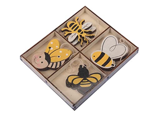 8 STK Bienen HÄNGER schwarz gelb weiss Holz o845 Deko Ostern Holzhasen 5-6cm Anhänger Osterdeko Holzbienen Gesteck Frühling Sommer Partydeko Bee Geburtstagsdeko von RiloStore