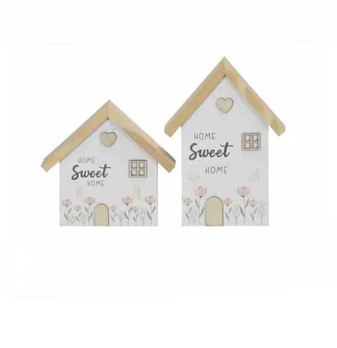 RiloStore 2er Set Aufsteller aus Holz 15x14cm Haus Home Sweet Home Tischdeko Holzdeko ps294 Dekohäuser Set Geschenk Dekoration Wohnaccessoire von RiloStore