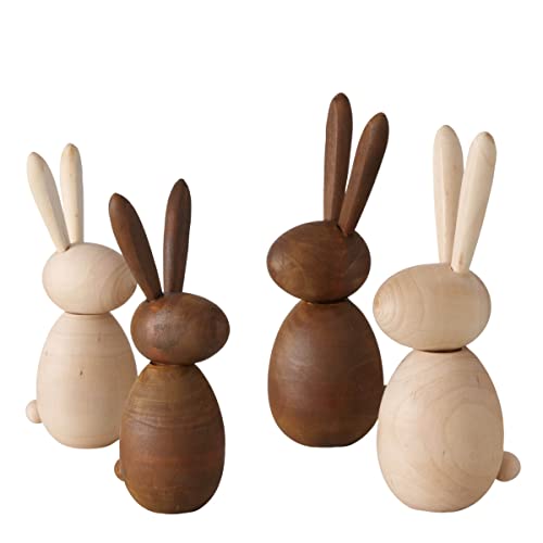 RiloStore 4 STK Osterhasen Holzhasen braun Natur Holz Hasen 12cm und 14cm Deko Ostern n3066 Holzhase Aufsteller Holz Osterdeko rundlich kugelig niedlich von RiloStore