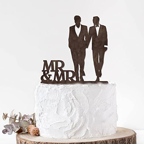 Rimego Gay Wedding Cake Topper - Groom And Groom Silhouette - LGBT Hochzeit - Two Men Stehender Cake Topper Hochzeit Geschenk für Schwule Paar Männer Jahrestag Dekoration von Rimego