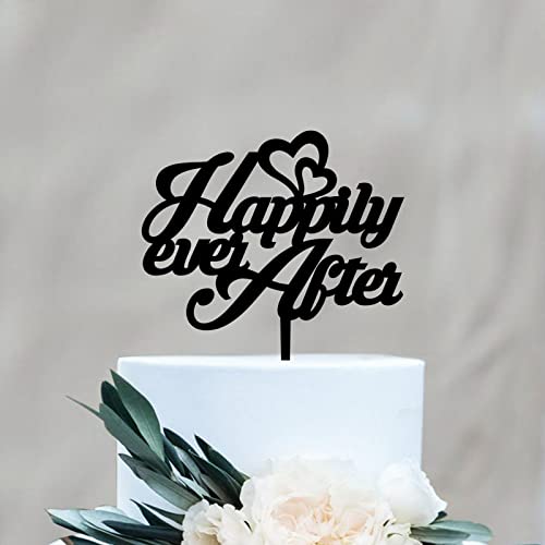 Rimego Kalligraphie Happily Ever After Kuchenaufsatz, Hochzeitstag, Kuchendekoration, Verlobung, Party, Kuchendekoration, Acryl-Hochzeit, Skript-Tortenaufsatz, Schwarz von Rimego