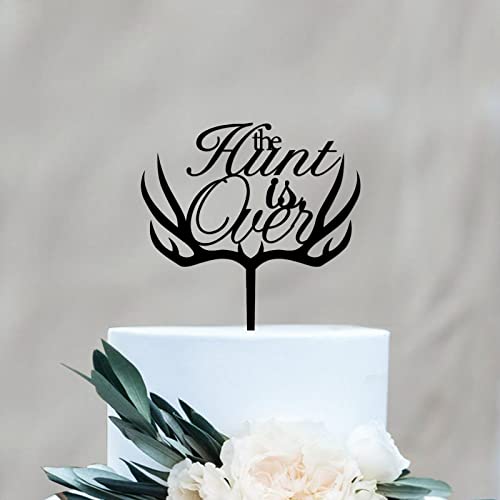 Rimego The Hunt Is Over Cake Toppers, Braut und Bräutigam, Schild für Hochzeit, Verlobung, Kuchendekoration, Acryl schwarz von Rimego