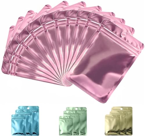 Rimiko 100 Stück luftdichte Druckverschlussbeutel bunte, kleine Ziplock-Plastiktüten, wiederverschließbare Beutel für Verpacken Proben, Einzelhandel und Lebensmittel (Metallisch Rosa, 10,5x15cm) von Rimiko