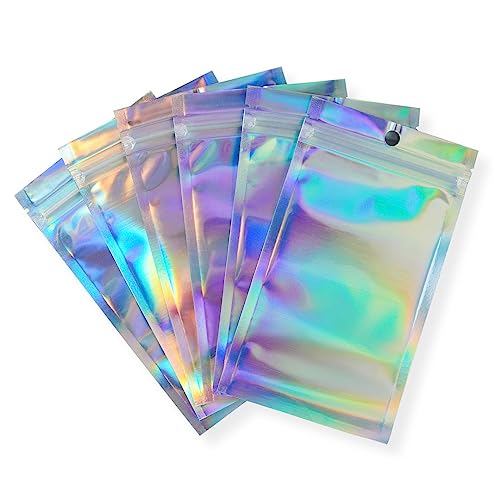 Rimiko 150 Stück Holographische Druckverschlussbeutel Plastiktüte Ziplock, Folienbeutel Tasche Mylar, Probenbeutel Wiederverschließbare zur Aufbewahrung von Lebensmittel und für Verpacken (16x24cm) von Rimiko