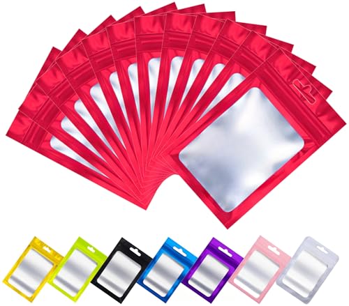 Rimiko 50 Stück Druckverschlussbeutel Plastiktüte Ziplock, Folienbeutel Tasche Mylar, Flachbeutel wiederverschließbare zur Aufbewahrung von Lebensmittel und für Verpacken Proben (Rot, 8x13cm) von Rimiko