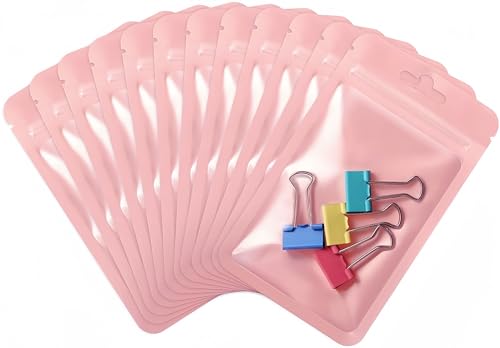 Rimiko 50 Stück Verdickte Druckverschlussbeutel Plastikbeutel, Wiederverschließbare Tasche Zip Folien Mylar zur Aufbewahrung von Lebensmittel und für Verpacken Proben, (Rosa, 9x16 cm) von Rimiko