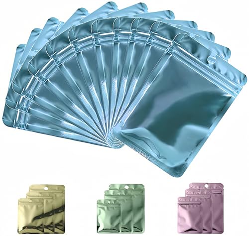 Rimiko 50 Stück luftdichte Druckverschlussbeutel bunte, kleine Ziplock-Plastiktüten, wiederverschließbare Beutel für Verpacken Proben, Einzelhandel und Lebensmittel (Metallisch blau, 10,5x15cm) von Rimiko