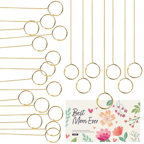 40 Stück Tischkartenhalter, Goldene Blume Kartenhalter Sticks, Blumen Pick Kartenhalter 30cm Goldener Rund Foto Stick Clip für Hochzeit Party Geburtstag von Rimoev