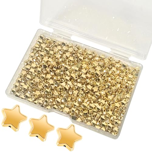 Rimoev 400 Stück Stern Perlen, 6 mm Gold Pentagramm Loch Spacer Perlen für DIY-Schmuckherstellung, Halsketten, Armbänder, Ohrringe, Schlüsselanhänger von Rimoev