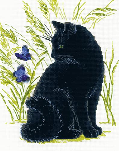 RIOLIS Kreuzstich-Set, 24,1 x 29,5 cm, schwarze Katze, 10 Stück von Riolis