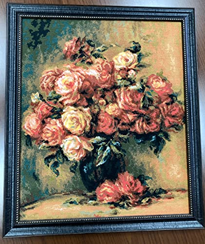 RIOLIS Kreuzstich-Set mit Rosenstrauß nach Pierre-August Renoir 1402, Kreuzstich-Set 40 x 18,9 cm, Kreuzstich-Set für Erwachsene, Kreuzstich-Set mit Blumenmuster, Stickset für Anfänger und von Riolis