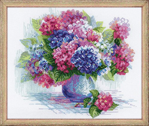 Riolis, Zählmuster Kreuzstich-Set Hortensie, Baumwolle, Mehrfarbig, 35 x 30 x 0.1 cm von Riolis