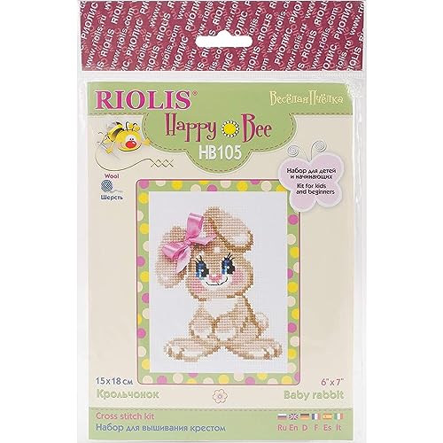 Riolis Kreuzstich-Set Hasenbaby, Baumwolle, Mehrfarbig, 15 x 18 x 0.1 cm von Riolis