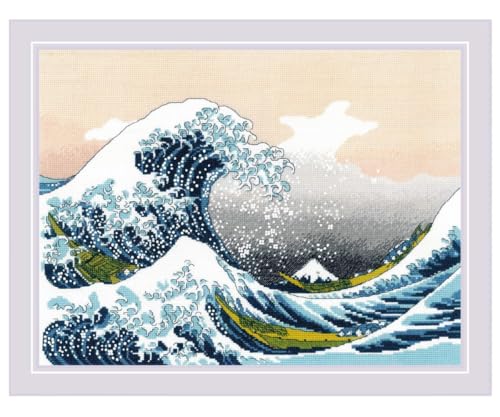 Riolis Kreuzstich Stickpackung Die große Welle vor Kanagawa nach K. Hokusai Zählmuster, Multifarbig von Riolis