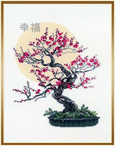 Riolis Stickbild-Set, Motiv Bonsai Sakura Wish von Wohlbefinden Multi Color, Kreuzstich, c1, Mittel von Riolis