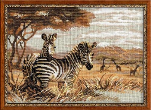 Riolis Stickpackung Stickbild Zebras in der Savanne 1143, gezählter Kreuzstich von Riolis