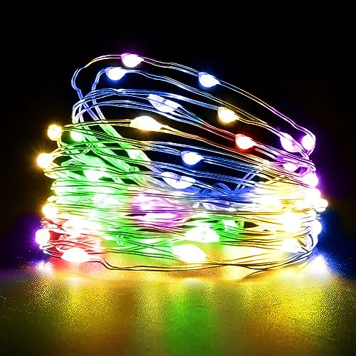 Riontto Lichterkette, 5 m, 50 LEDs, batteriebetrieben, Kupferdraht, wasserdicht, für Innen- und Außenbereich, für Schlafzimmer, Weihnachten, Partys, Hochzeiten, Tafelaufsatz von Riontto