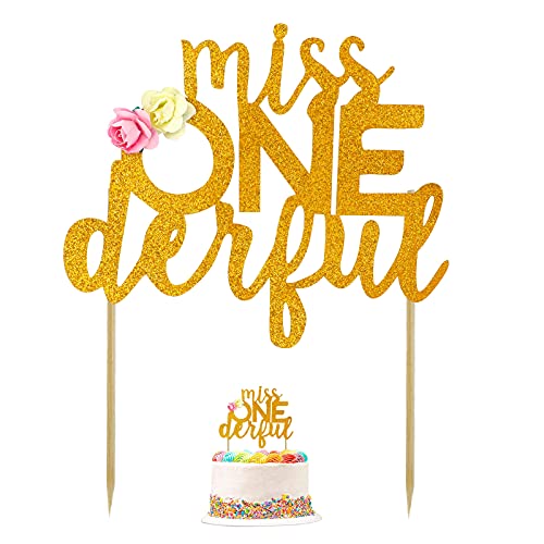 Gold Glitter Miss Onederful Cake Topper 1. Geburtstag Tortenaufsatz für Kuchen Dekorieren Perfekt für Baby Geburtstag Party Baby Geburtstag Party Kuchen Dekoration von Ripakiya