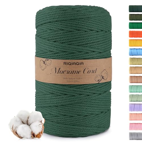 Riqiaqia Premium Makramee Garn 3mm x 200m, 100% Natürliche Baumwolle, Baumwollkordel Natur 3mm, Baumwoll Bastelschnur für Basteln Stricken Boho Deko Wandbehang Dekoration von Riqiaqia