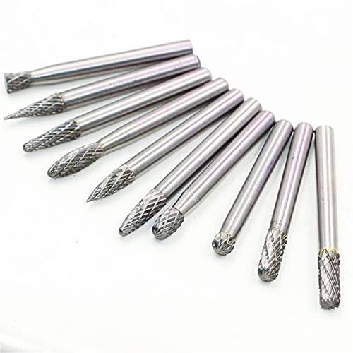 10 Stück Hartmetall Frässtifte Set, 6mm 1/4 zoll Schaft Doppelschnitt Rotationsfräser Set für Schleiferbohrer für DIY Holzbearbeitung, Schnitzen, Metallpolieren, Gravieren und Bohren von Risegun