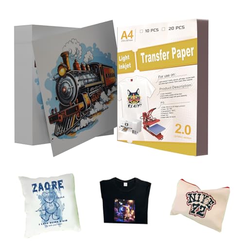 T-Shirt-Transferpapier, 10 Blatt, A4, Inkjet-Wärmetransferpapier für leichte Stoffe, zum Aufbügeln, Transferpapier für weiße T-Shirts (verbesserte Version) von Risegun