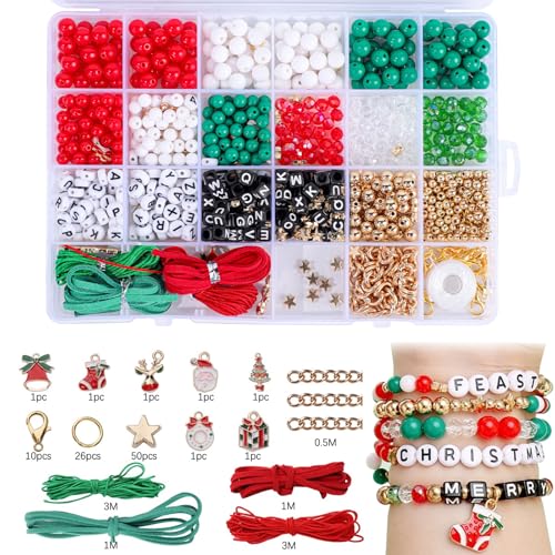 860 PCS Weihnachten Ton Perlen Kit für Armbänder machen, Polymer Heishi Perlen für Schmuck machen, Brief Perlen Freundschaft Armband Kit mit Weihnachten Charms für DIY-Armband von Risipu