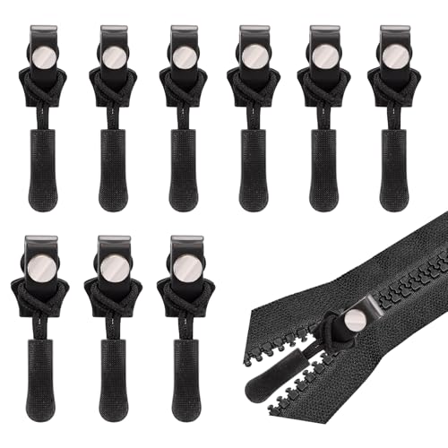 9 Stück Schwarz Fix Zip Puller, keine Werkzeuge erforderlich Reißverschluss-Reparatur-Set, abnehmbare Nylon Spule Reißverschlüsse Puller für Jacke Gepäck Rucksäcke Reisen Praktische Zubehör Ersatz von Risipu