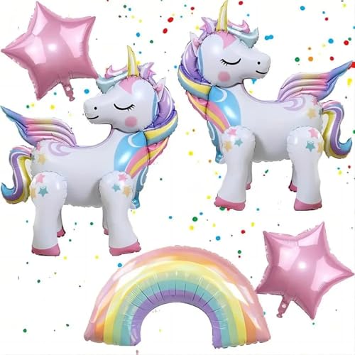 Risipu 2 Stück 3D Einhorn Luftballons Aluminiumfolie Ballon Set Walking Einhorn Dekorationen Kindergeburtstag Dekorationen von Risipu