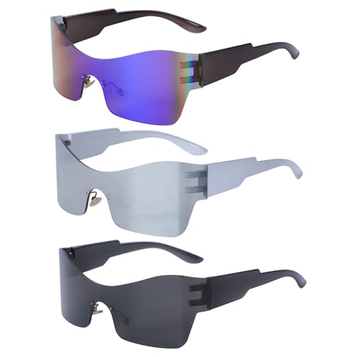 Risipu 3 Stück Rave Brille,schnelle brille Herren Damen,Futuristische Sonnenbrille für Rollenspiel Halloween Cosplay Faschingsparty von Risipu