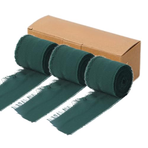 Risipu Chiffon-Seidenband, 4 cm x 15 m, handgefertigtes Fransen-Chiffonband, Band für Grußkarten, Dekoration, Geschenkverpackungen, Hochzeitsstrauß-Verpackung (Weihnachtsgrün) von Risipu