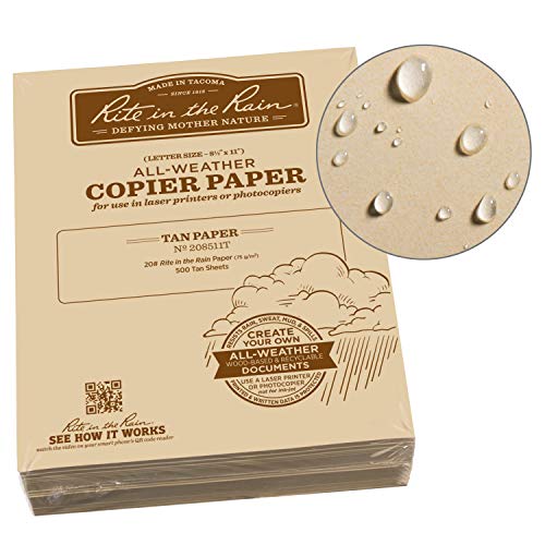 Rite in the Rain Weatherproof Bulk Copier Paper, 8 1/2" x 11", 20# Tan, 500 Sheet Pack (No. 208511T) von Rite in the Rain