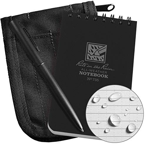 Rite in the Rain Wetterfestes Notizbuch-Set mit Spiralbindung, 7,6 x 12,7 cm, schwarzer Cordura-Einband, 7,6 x 12,7 cm, schwarzes Notizbuch und wetterfester Stift (Nr. 735B-KIT) von Rite in the Rain