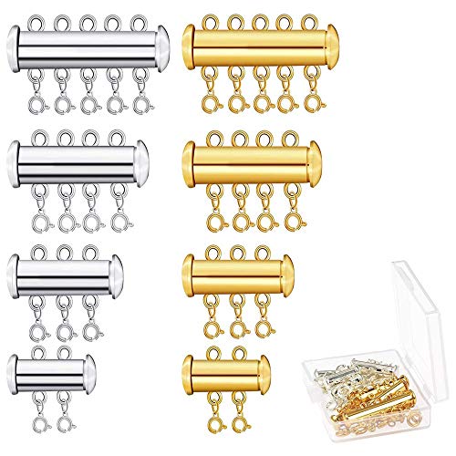 8 Stücke Multi Strang Magnetverschluss, Multi Strands Slide Tube Verschlüsse, 4 Größen Mehrstrangverschlüsse Kettenverlängerer Mit Aufbewahrungsbox Für Die DIY Schmuckherstellung (Gold Und Silber) von Ritte