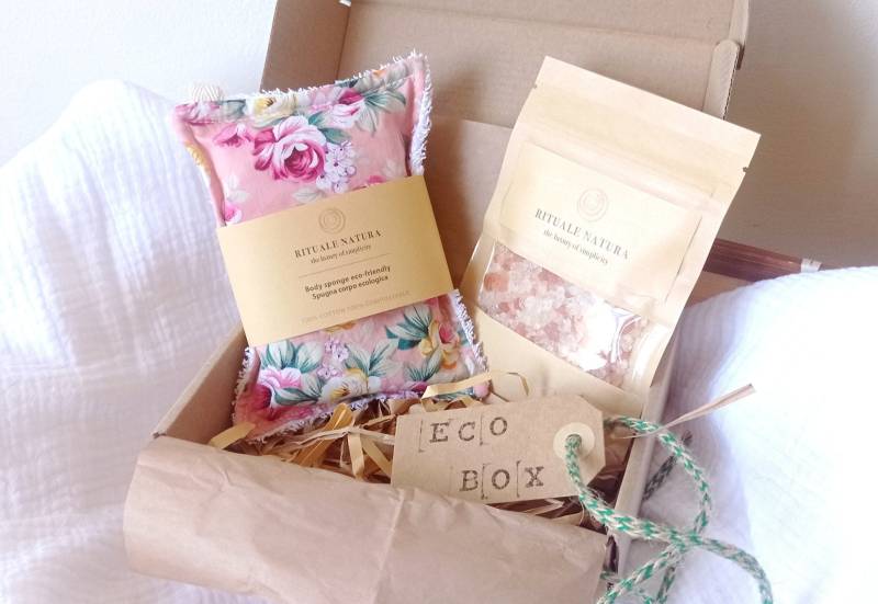 Eco Box, Selbstpflege Geschenk Umweltfreundlicher, Handgemachter Baumwollschwamm, Ein Natürlicher Badeschwamm Und Patchouli Badesalz von RitualeNatura