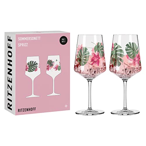 RITZENHOFF 6011001 Aperitifglas 500 ml - 2er Set - Serie Sommersonett Nr. 1, 2 Stück, Blütenmotiv - Made in Germany von RITZENHOFF