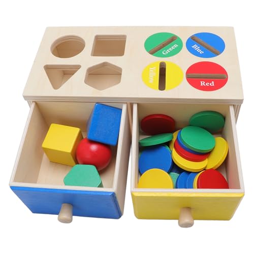 Riuulity Passende Farb-Form-Sortierbox, Montessori-Objekt-Permanenz-Box-Spielzeug, Birkenholz-Spielset für Babys, Kleinkinder, Pädagogisches Logisches Denkspielzeug von Riuulity